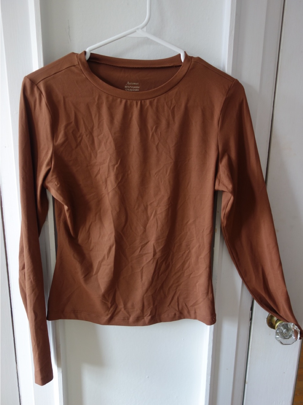 Long Sleeve Crewneck Top in Warm Brown